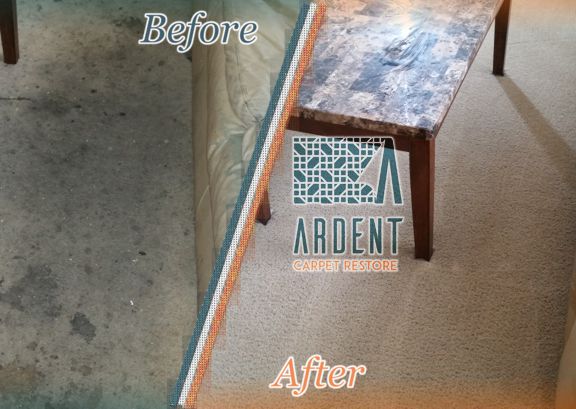 Before and after, heavily soiled carpet cleaning