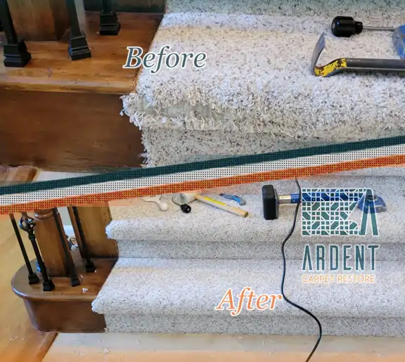 Replacing the damaged carpet on a step