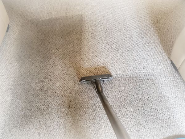 Cleaning of a heavily soiled, looped-pile berber carpet