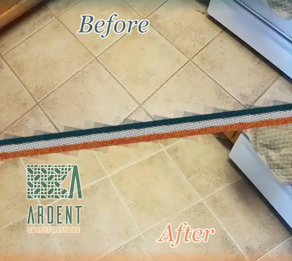 Before and after, tile & grout cleaning of a kitchen